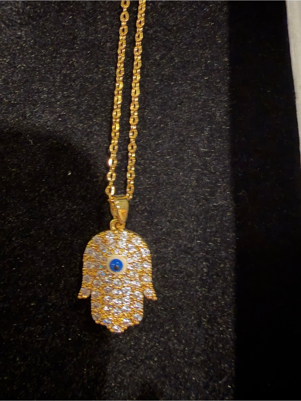 Gold Hamsa Hand Pendant Necklace with Blue Eye